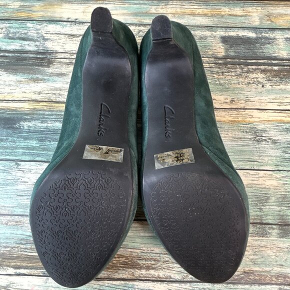 Clarks Pumps Womens 11M Green Suede Dress Shoes Platform Cushioned Work Evening - Picture 6 of 10